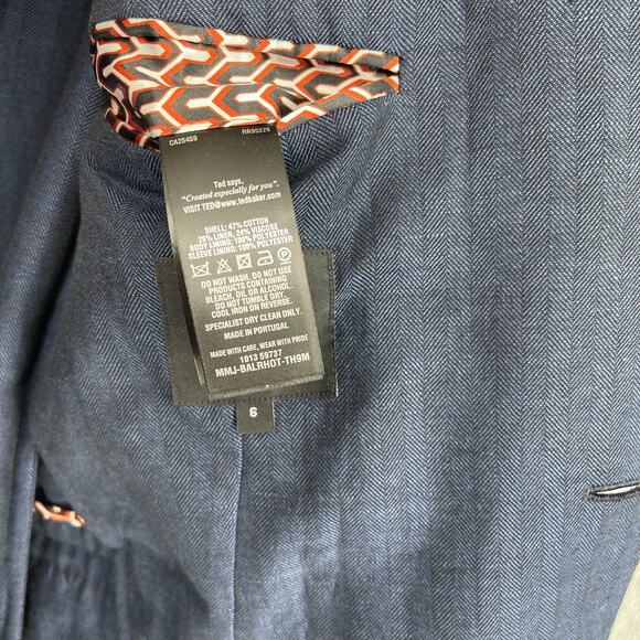 Ted Baker Balrhot Linen Herringbone Suit Jacket Navy Size 6 US 2XL - Picture 6 of 9